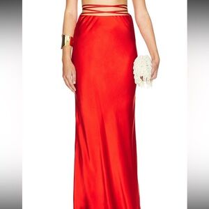Shona Joy Milenna Silk Bias Tie Maxi Skirt in Chilli Red 6